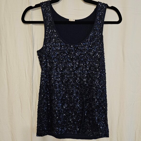 J. CREW Full Sequin Navy Blue Scoop Neck Tank Top (XS) - Picture 1 of 6
